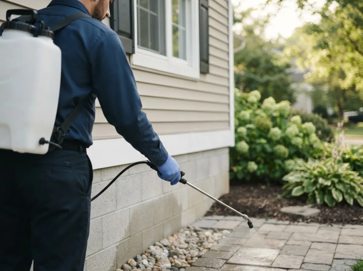 Pest control technician inspecting a home in Independence, MO